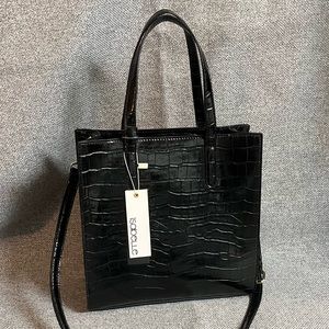 Fashion black leather tote! Crocodile patent sends this bag from day into night!